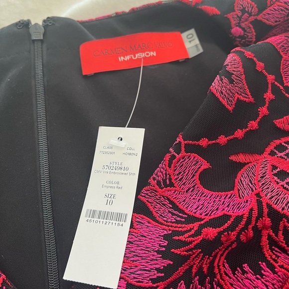 Beautiful red/pink and black dress with v neck and bell sleeves.nwt - Picture 2 of 6